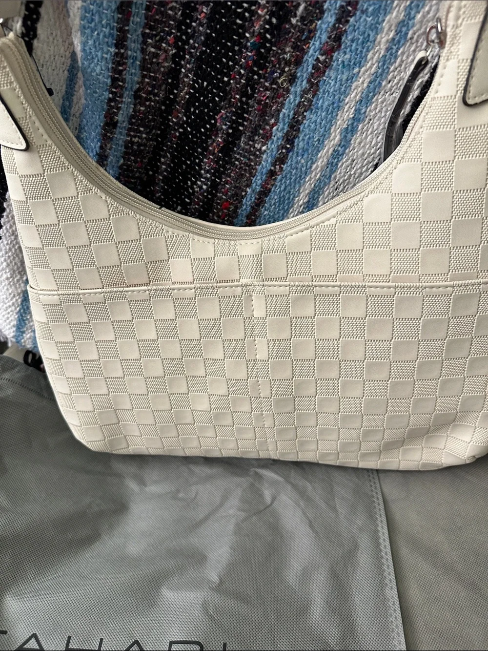 Tahari Cream Checker-Panel Shoulder Bag